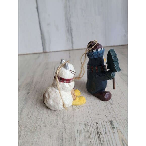 Rustic penguin scarf cat animal ornament Xmas set - Picture 3 of 5